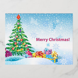 Nieuwjaarsgeschenken op een achtergrond van blauwe folie feestdagen briefkaart