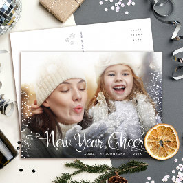 Nieuwjaarsgroet Modern Schrift Witte Sneeuwvlok Fo Feestdagenkaart