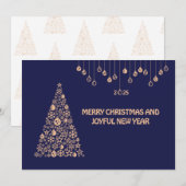 Nieuwjaarskaart met kerstbal & boom in het blauw feestdagenkaart (Voorkant / Achterkant)