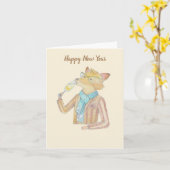 Nieuwjaarskaart met vos en mousserende wijn kaart (Gele Bloem)