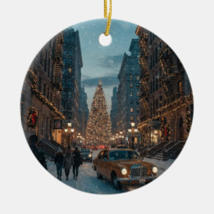 Nieuwjaarskaart van een Kerststraat in New York Ci Keramisch Ornament