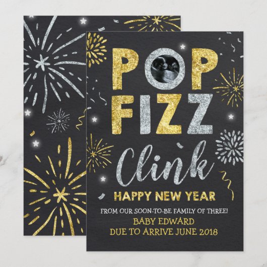 Nieuwjaarskaart Zwangerschap Aankondiging (Voorkant / Achterkant)