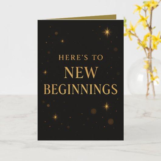 Nieuwjaarskaart – Zwart en Goud Design Kaart (Gele Bloem)