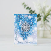 Nieuwjaarsklok blauw in wit vrolijk kerstfeest briefkaart (Staand voorkant)