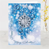 Nieuwjaarsklok blauw in wit vrolijk kerstfeest kaart (Gele Bloem)