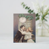 Nieuwjaarskus Vier Blad Klaver Klok Feestdagenkaart (Staand voorkant)