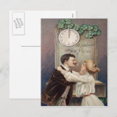 Nieuwjaarskus Vier Blad Klaver Klok Feestdagenkaart (Voorkant / Achterkant)