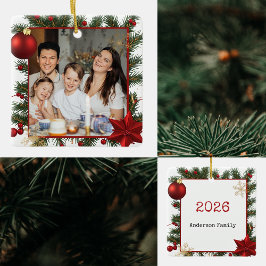 Nieuwjaarslijst met Rode Ster Foto Familie 2026 Keramisch Ornament