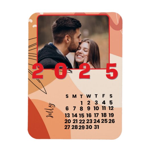 Nieuwjaarsmaand juli 2025 Kalender Familiefoto Magneet (Verticaal)