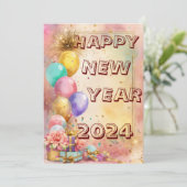 Nieuwjaarsmagie met ballonnen en knalbonbons kaart (Staand voorkant)