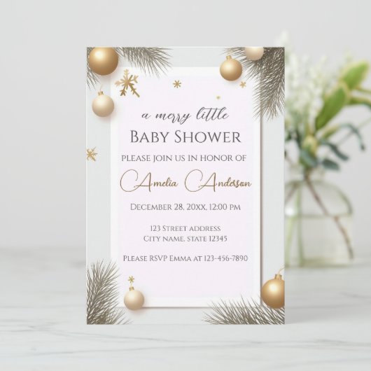 Nieuwjaarsontwerp Gouden Elegante Baby Shower Kaart (Staand voorkant)