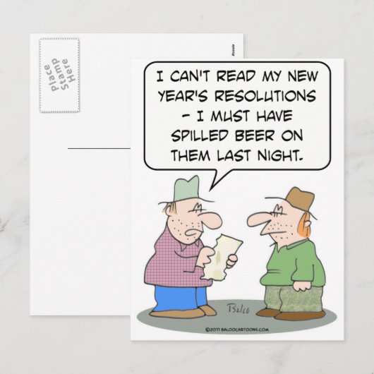 Nieuwjaarsresoluties bier gemorst feestdagenkaart (Voorkant / Achterkant)