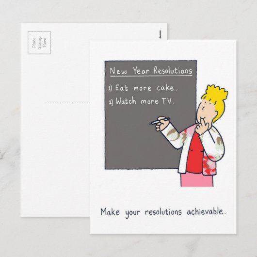 Nieuwjaarsresoluties Humor taart en tv Feestdagenkaart (Voorkant / Achterkant)