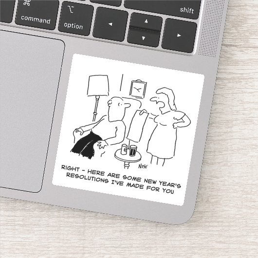 Nieuwjaarsresoluties van de vrouw voor de man. gra sticker (Detail)