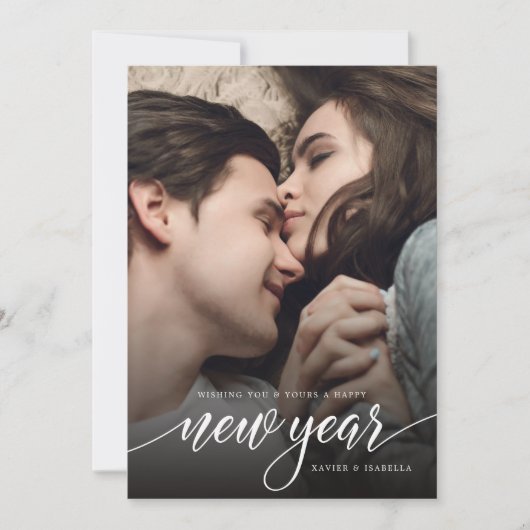 Nieuwjaarsscript Photo Holiday Kaart (Voorkant)