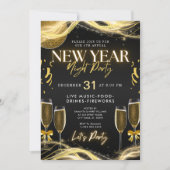 Nieuwjaarsthema Gold & Black Party Uitnodiging (Voorkant)