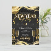 Nieuwjaarsthema Gold & Black Party Uitnodiging (Staand voorkant)