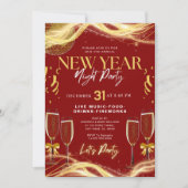 Nieuwjaarsthema Gold & Red Party Uitnodiging (Voorkant)