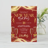 Nieuwjaarsthema Gold & Red Party Uitnodiging (Staand voorkant)
