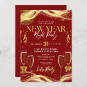 Nieuwjaarsthema Gold & Red Party Uitnodiging (Voorkant / Achterkant)