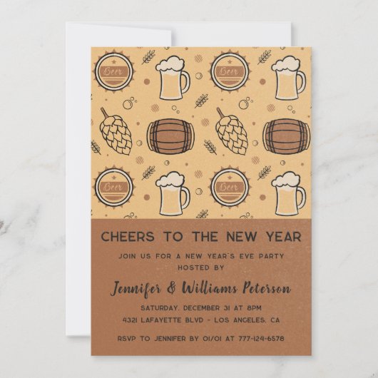 Nieuwjaarsuitnodiging Beer Drink Rustiek Kaart (Voorkant)