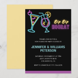 Nieuwjaarsuitnodiging Cocktail Neon Glow Kaart