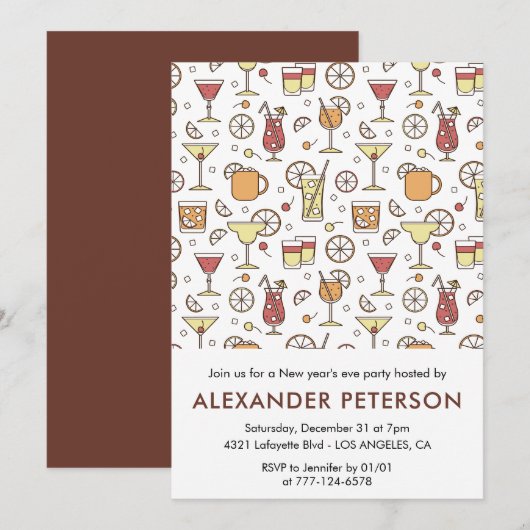 Nieuwjaarsuitnodiging Cocktail Pattern Kaart (Voorkant / Achterkant)