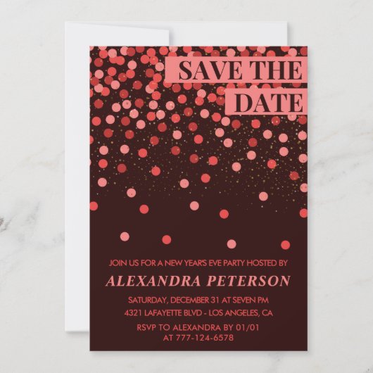 Nieuwjaarsuitnodiging Save the date Confetti Kaart (Voorkant)