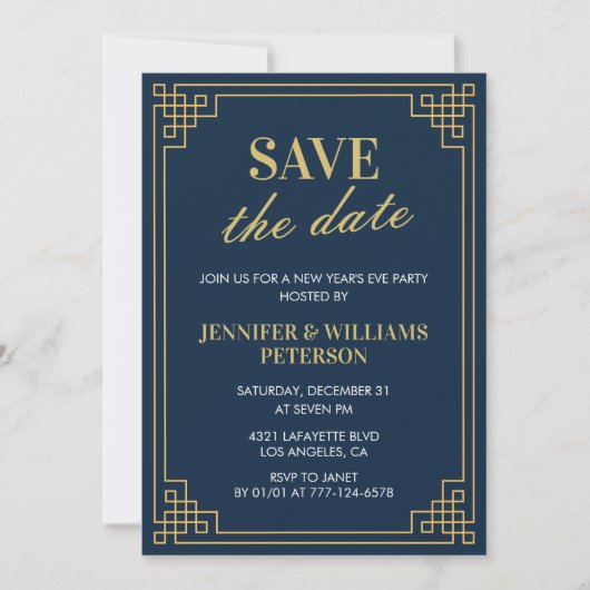Nieuwjaarsuitnodiging Save the date Navy Kaart (Voorkant)