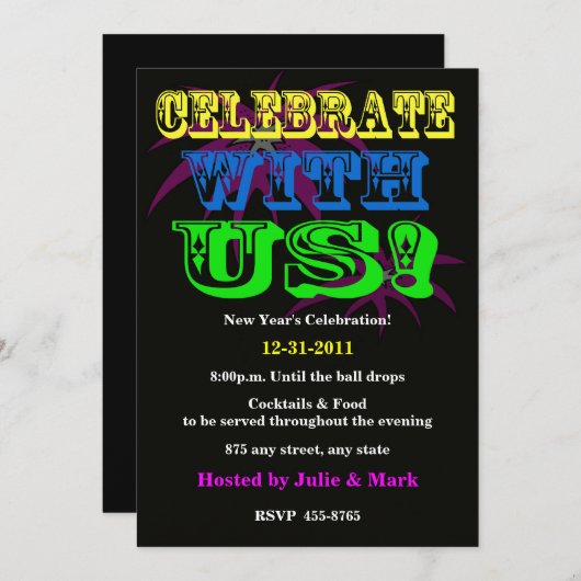 Nieuwjaarsuitnodiging vieren kaart (Voorkant / Achterkant)