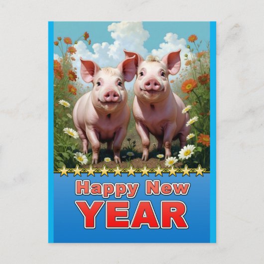 Nieuwjaarsvarkens Briefkaart (Voorkant)