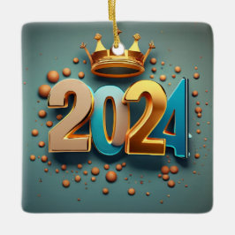 Nieuwjaarsviering 2024 - Happy 2024 Design Keramisch Ornament