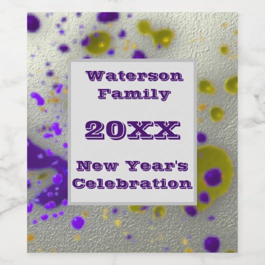 Nieuwjaarsviering Modern Silver Family Party Wijn Etiket (Enkel label)