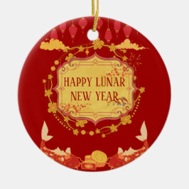 Nieuwjaarsviering op de maan: een nacht van vreugd keramisch ornament