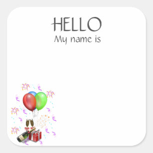 Nieuwjaarsviering Party Naam Badge Speldje Vierkante Sticker
