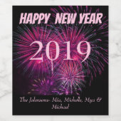 Nieuwjaarsviering vuurwerk wijn etiket (Enkel label)