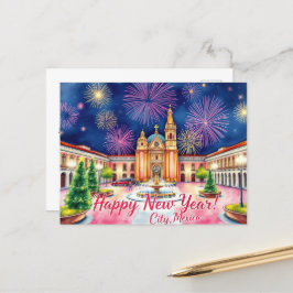 Nieuwjaarsvuurwerk boven Mexico-Stad Briefkaart