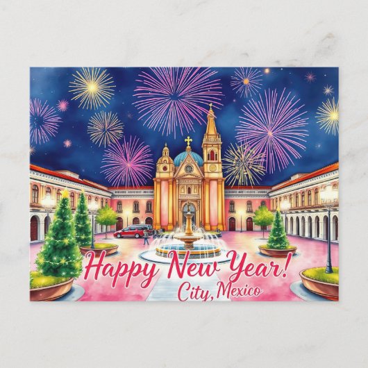 Nieuwjaarsvuurwerk boven Mexico-Stad Briefkaart (Voorkant)