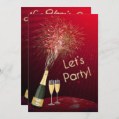 Nieuwjaarsvuurwerk Let's Party Invitation 2 Kaart (Voorkant / Achterkant)
