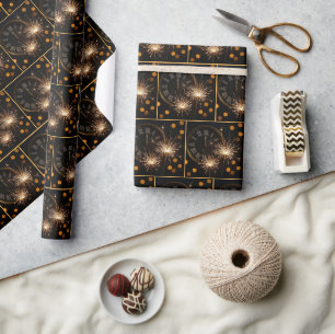 Nieuwjaarsvuurwerk op een middernachtklok cadeaupapier