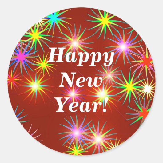 Nieuwjaarsvuurwerk op rood ronde sticker (Voorkant)