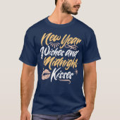 Nieuwjaarswensen en middernachtkussen script marin t-shirt (Voorkant)