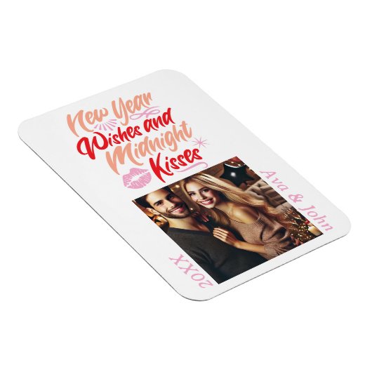Nieuwjaarswensen en middernachtkussen scriptfoto magneet (Rechterzijde)