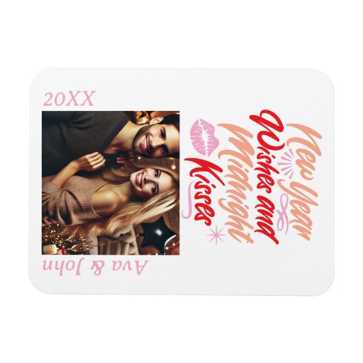 Nieuwjaarswensen en middernachtkussen scriptfoto magneet (Horizontaal)