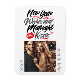 Nieuwjaarswensen en middernachtkussen scriptfoto magneet