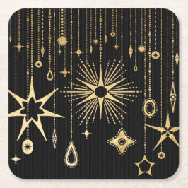 Nieuwjaarswensen Sterren Zwart en Goud Kartonnen Onderzetters