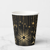 Nieuwjaarswensen Sterren Zwart en Goud Papieren Bekers (Achterkant)