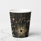 Nieuwjaarswensen Sterren Zwart en Goud Papieren Bekers (Voorkant)