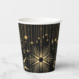 Nieuwjaarswensen Sterren Zwart en Goud Papieren Bekers