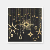 Nieuwjaarswensen Sterren Zwart en Goud Servet (Voorkant)